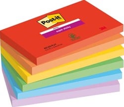 Post-it Super Sticky notes Playful 90 vel 76 x 127 mm geassorteerde kleuren pak van 6 blokken