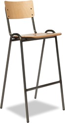 Retro Barkruk Rug en zitting van blank gelakt multiplex 76cm