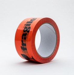 Rillprint verpakkingstape PP: fragile  48 mm x 66 m  oranje
