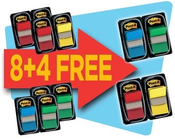 Post-it Index standaard voordeelpak 8+4 GRATIs geassorteerde kleuren