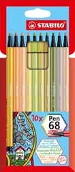 STABILO Pen 68 viltstift kartonnen etui van 10 stuks in geassorteerde zachte kleuren