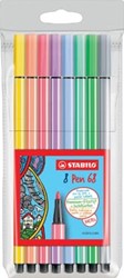 Stabilo viltstift Pen 68, etui met 8 stuks in geassorteerde pastel kleuren