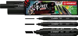 Acryl markers zwart STABILO free verschillende formaten pak van 3 stuks