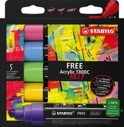 Acryl markers STABILO free T800 Seaside schuine punt, 4-10 mm geassorteerde kleuren pak van 5 stuks