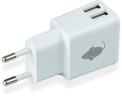 Oplader 2x USB A wit Green Mouse