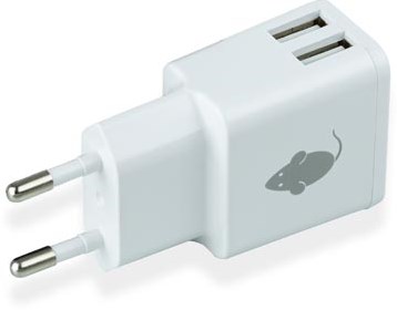 Oplader 2x USB A wit Green Mouse