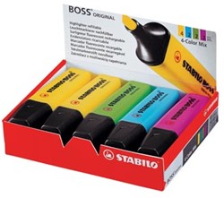 Markeerstift Stabilo Boss Original doos van 10 stuks in geassorteerde kleuren: 4 x geel, 2 x blauw, 2 ...