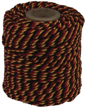 Katoentouw klos van 50 g zwart-geel-rood +/- 35 m