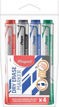 Whiteboard marker schuine punt 5mm etui van 4 stuks assorti Maped Jumbo