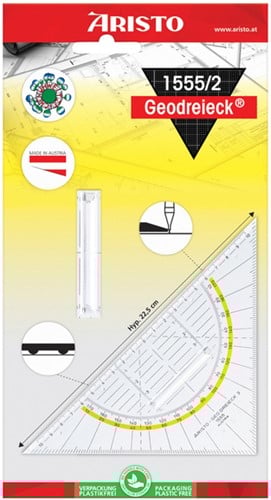 Aristo geodriehoek 16 cm flexibel transparant met gele rand-2