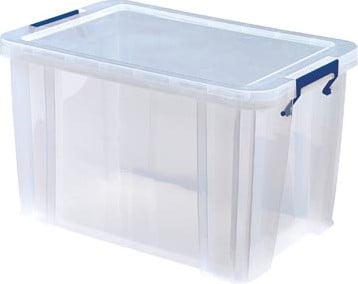 Opbergbox 26 liter transparant met blauwe handvaten Bankers Box