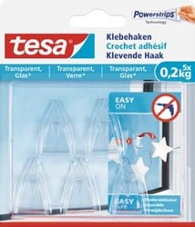 Tesa klevende Haak voor Transparant en Glas draagvermogen 200 g blister van 5 stuks