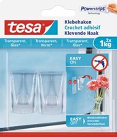 Tesa Klevende haak voor Transparant en Glas draagvermogen 1 kg blister van 2 stuks