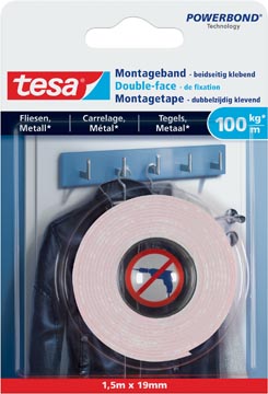 Tesa Powerbond montagetape Tegels en Metaal 19 mm x 1,5 m