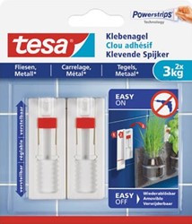 Tesa Klevende Spijker voor Tegels en Metaal verstelbaar draagvermogen 3 kg blister van 2 stuks