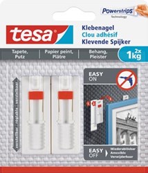 Tesa Klevende Spijker voor Behang en Pleisterwerk verstelbaar draagvermogen 1 kg blister van 2 stuks