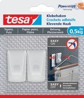 Tesa Klevende Haak, draagkracht 0,5 kg, behang en pleisterwerk, wit, 2 haken en 3 strips
