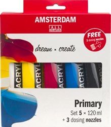 Amsterdam acrylverf primair 120 ml 5 tubes + 3 tuiten