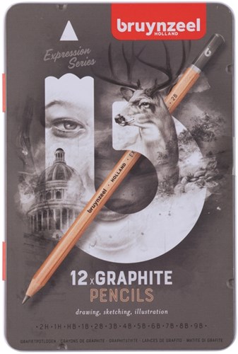 Grafietpotlood Bruynzeel Expression set à 12 hardheden grijs