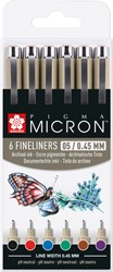 Fineliner Sakura Pigma Micron 05 basic set 6 kleuren