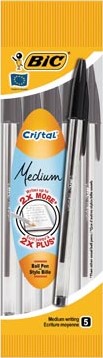 Bic Cristal balpen Medium blister van 5 stuks zwart