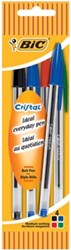 Bic Cristal balpen Medium blister van 5 stuks in geassorteerde kleuren