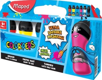 Maped Color'Peps plakkaatverf, ophangdoos met 6 flacons van 75 ml in primaire geassorteerde kleuren