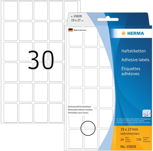 Herma etiketten 10608 19x27mm verwijderbaar wit 960stuks
