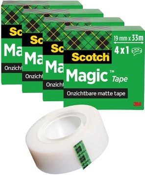 Scotch Magic Tape plakband 19 mm x 33 m pak van 4 rollen