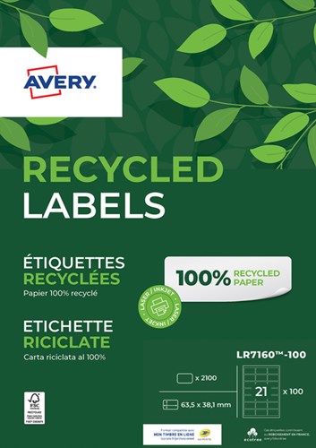 Avery etiket LR7160-100 63.5x38.1mm recycled wit 2100stuks