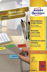 Avery etiketten L4790-20 38.1x21.2mm rood 1300stuks