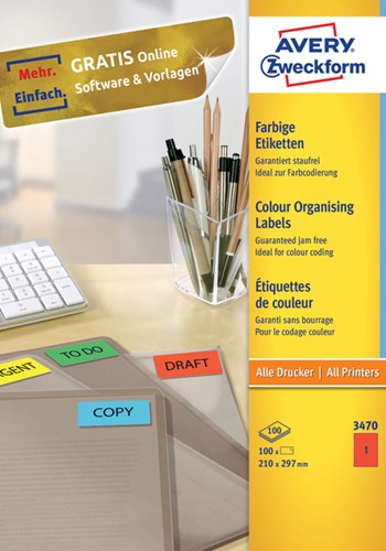 Avery etiketten Zweckform 3470 210x297mm A4 rood 100stuks