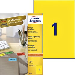 Avery Etiketten ILC ft 210 x 297 mm, 100 etiketten per doos, 1 per blad, kleur: geel