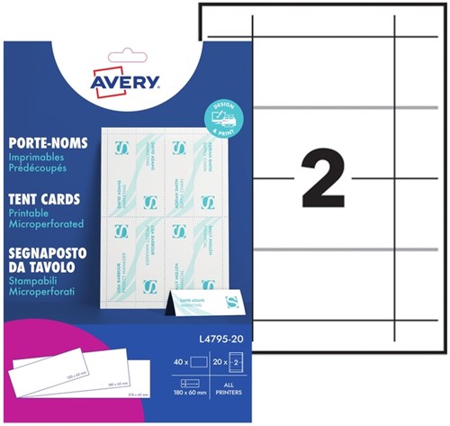 AVERY Bedrukbare naamkaarten 20 blad, 40 stuks (ft 180 x 60 mm)-2