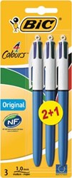 Bic balpen 4 kleuren medium blister 2 + 1 gratis