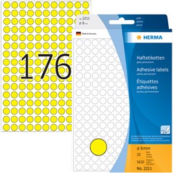 Herma etiketten 2211 rond 8mm geel 5632stuks