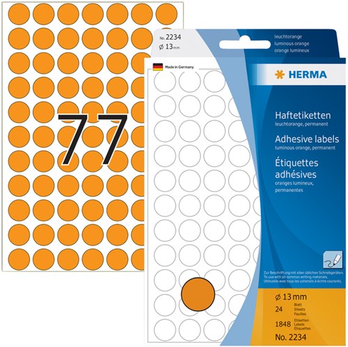 Herma etiketten 2234 rond 13Mm fluor oranje 1848stuks-2