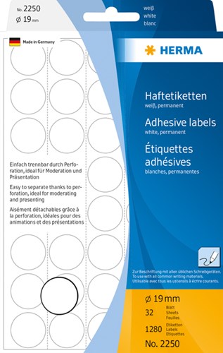 Herma etiketten 2250 rond 19mm wit 1280stuks