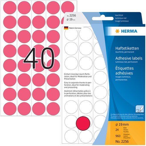 Herma etiketten 2256 rond 19mm fluor rood 960stuks-2