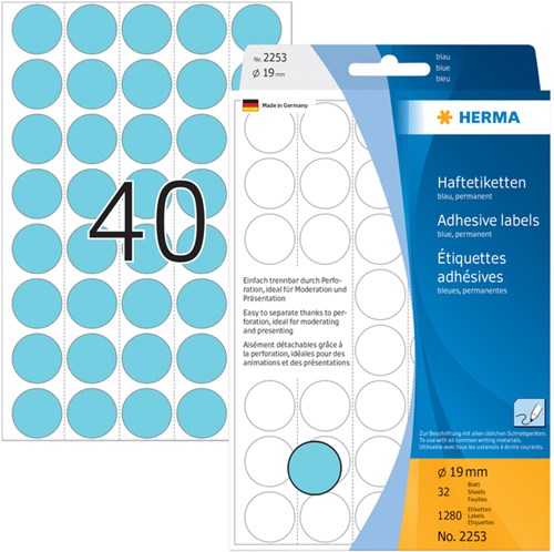Herma etiketten 2253 rond 19mm blauw 1280stuks-2