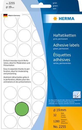 Herma etiketten 2255 rond 19mm groen 1280stuks