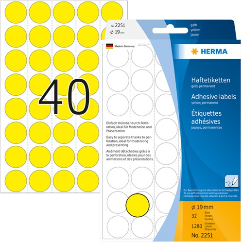 Herma etiketten 2251 rond 19mm geel 1280stuks-2