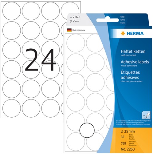 Herma etiketten 2260 rond 25mm wit 768stuks-2