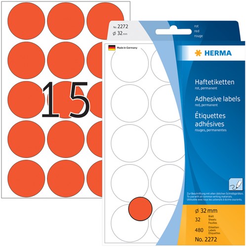 Herma etiketten 2272 rond 32mm rood 480stuks-2