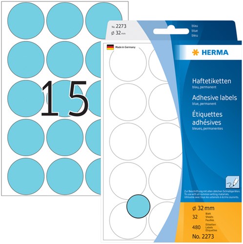 Herma etiketten 2273 rond 32mm blauw 480stuks-2