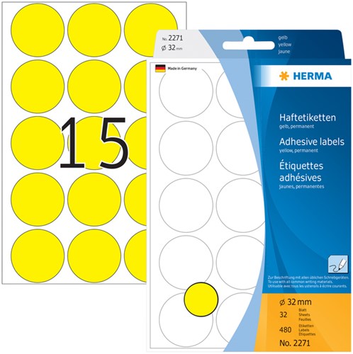 Herma etiketten 2271 rond 32mm geel 480stuks-2