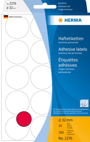 Herma etiketten 2276 rond 32mm fluor rood 360stuks