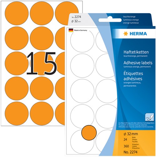 Herma etiketten 2274 rond 32mm fluor oranje 360stuks-2