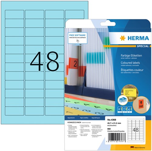Herma etiketten 4368 45.7x21.2mm verwijderbaar blauw 960stuks