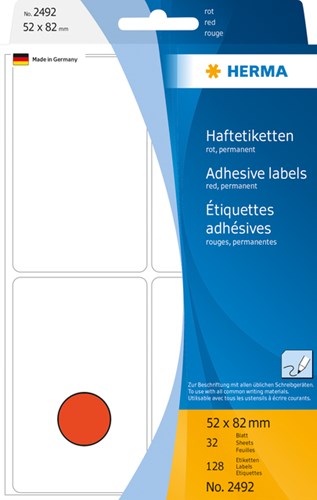 Herma etiketten 2492 52x82mm rood 128stuks